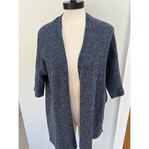 Eileen Fisher Blue SZ MED Lightweight Open Front Short Sleeve Cardigan Office